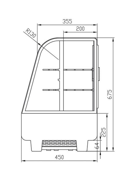 Vitrine réfrigérée à poser service arrière avec double vitrage 4 portes coulissantes bombées 100 L