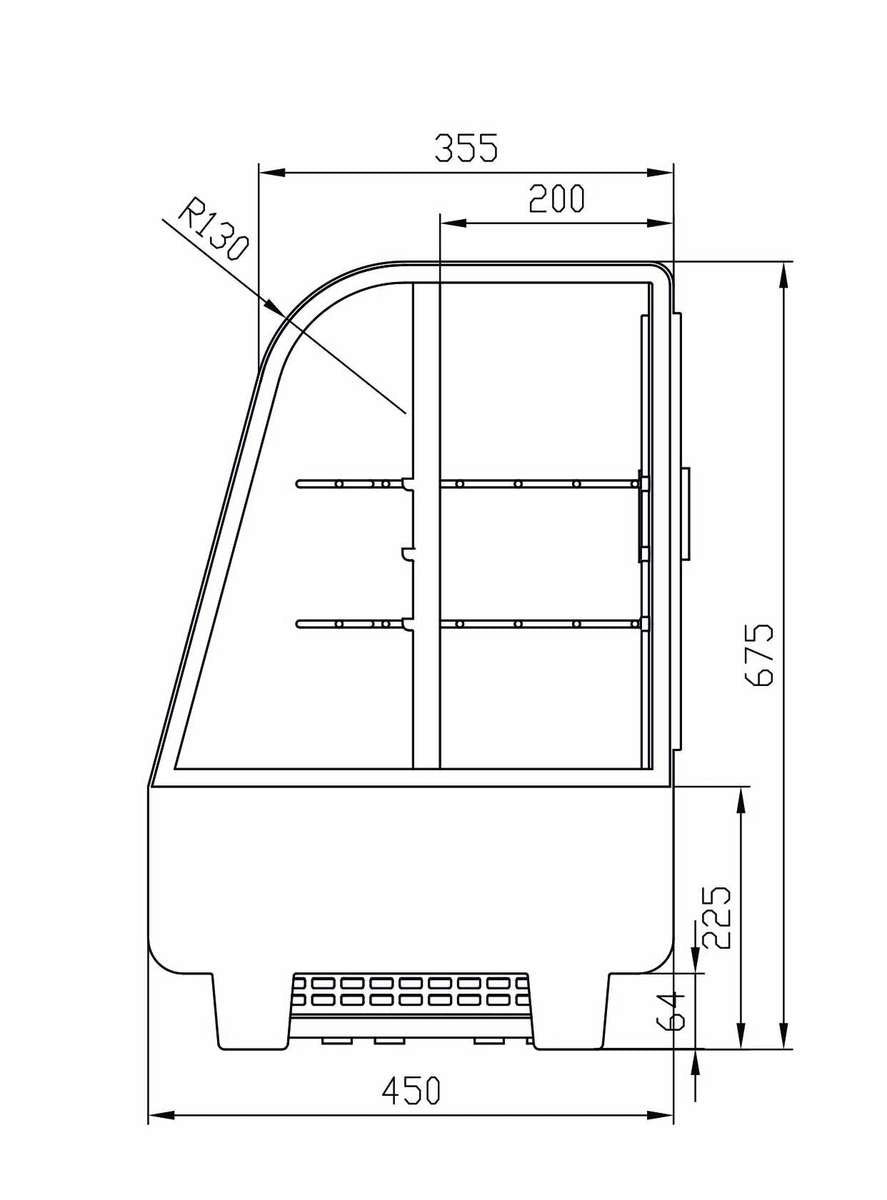 Vitrine réfrigérée à poser service arrière avec double vitrage 4 portes coulissantes bombées 100 L