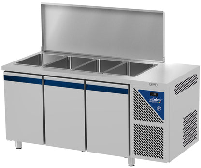 Saladette positive +4/+10°C - 4 x GN 1/1 - Couvercle acier - 3 portes pleines - Prof. 700 - SAL703C-3 - Dalmec