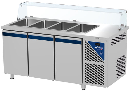 Saladette positive +4/+10°C sans groupe logé - 4 GN 1/1 - 460 L - 3 portes pleines - Prof. 700 - SAL703SGC-3 - Dalmec