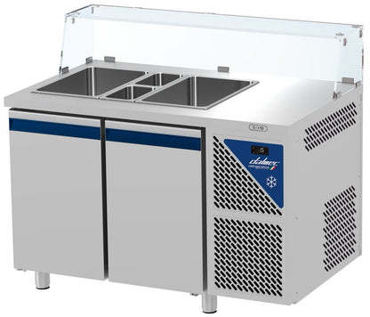 Saladette positive - Sans groupe - 2 GN 1/1 + 2 GN 1/4 - 300 L - 2 portes - Avec vitrine basse - SAL702SGVB-3 - Dalmec