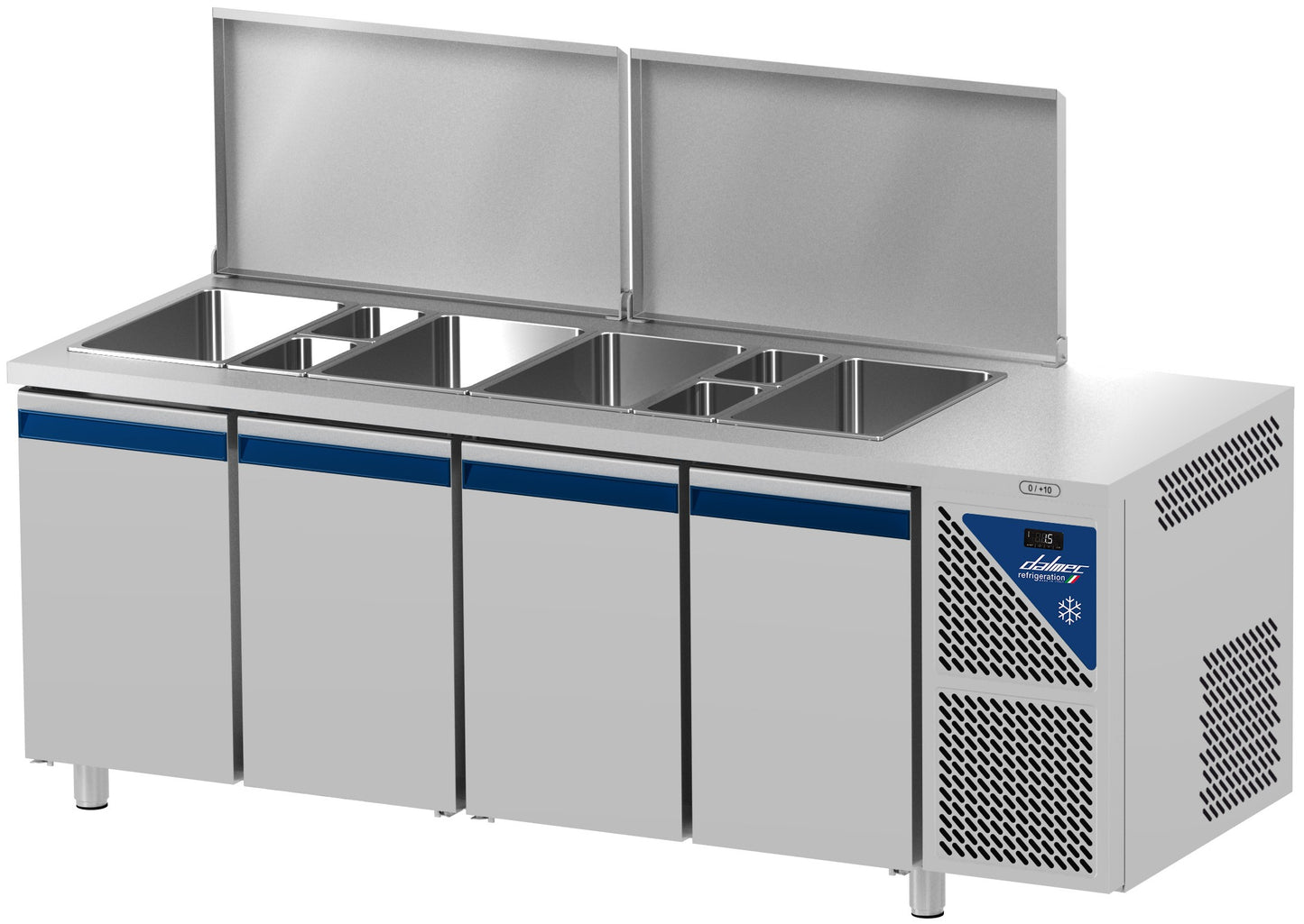 Saladette positive - Sans groupe - 5 GN 1/1 - 630 L - 4 portes - Prof. 700 - Avec couvercle en acier - SAL704SGC-3 - Dalmec