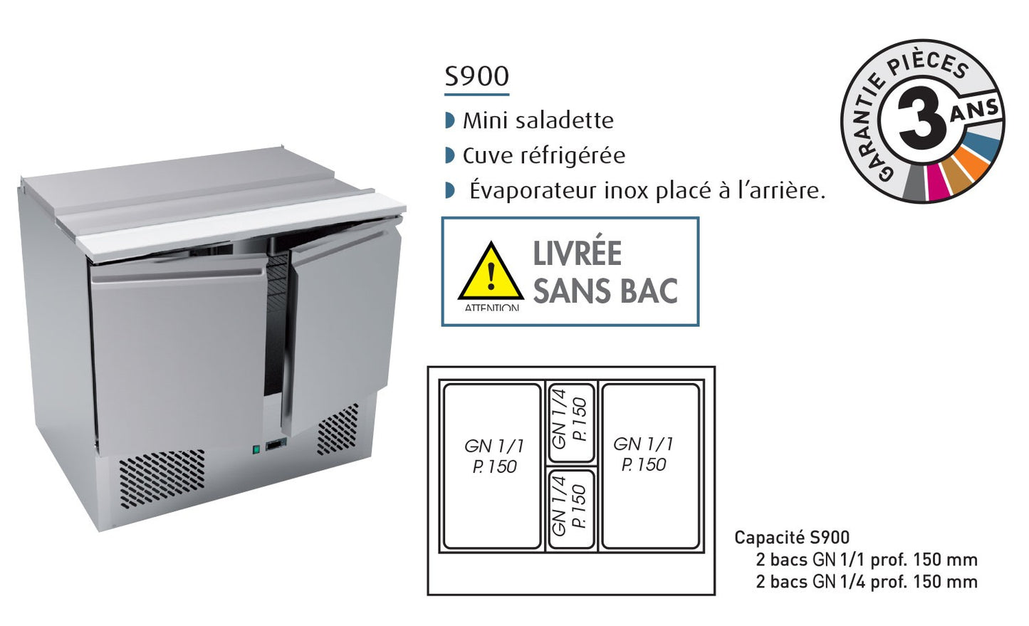 Saladette réfrigérée positive 257 L - 2 portes - Avec groupe logé - S9001 - Nosem
