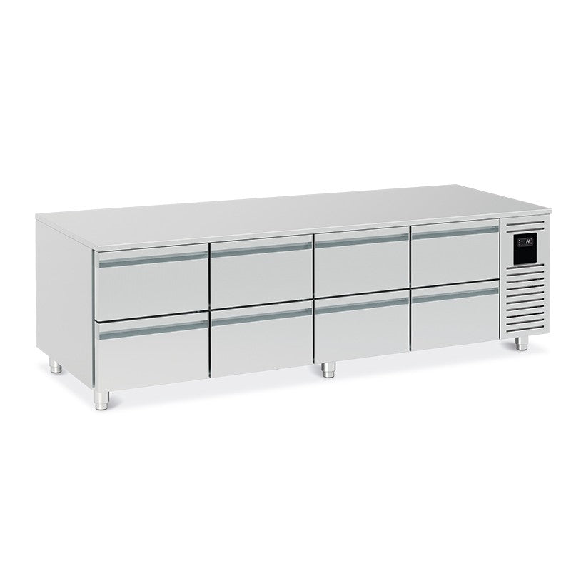 Soubassement réfrigéré positif avec 8 demi-tiroirs - 200 L - BRU220-3 - Nosem