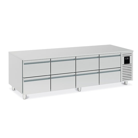 Soubassement réfrigéré positif avec 8 demi-tiroirs - 200 L - BRU220-3 - Nosem