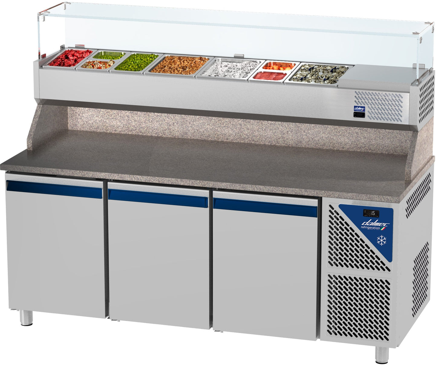Table à pizza positive 0/+10°C - GN 1/1 - 460 L - 3 portes pleines - Prof. 700 - PZ70314-3 - Dalmec