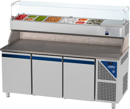 Table à pizza positive 0/+10°C - GN 1/1 - 460 L - 3 portes pleines - Prof. 700 - PZ70314-3 - Dalmec