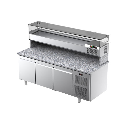 Table à pizza positive 0/15°C avec dessus granit - 3 portes - Avec groupe - NEOS - TPIZ3P - ILSA