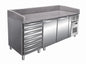 Table à pizza positive +2/+8°C - 2 portes + 7 tiroirs à patons - 427 litres -  Dessus granit - Prof. 800 mm - PZ2610TN - Nosem