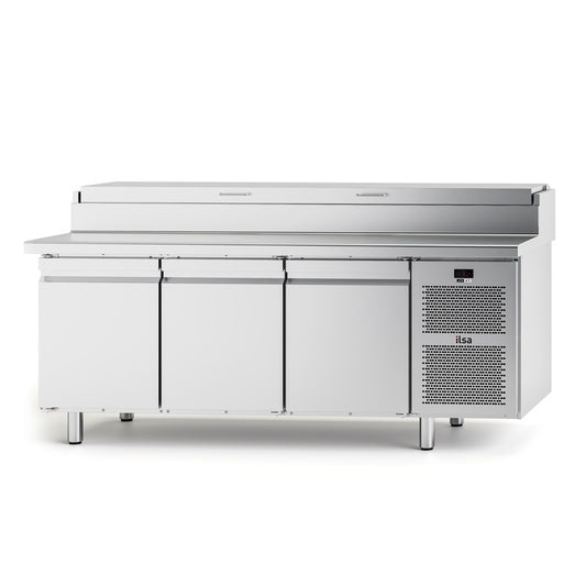 Table à pizza positive -2/+8°C COMPACT - GN 1/4 - 3 portes - Avec groupe - NEOS - TPZC3 - ILSA