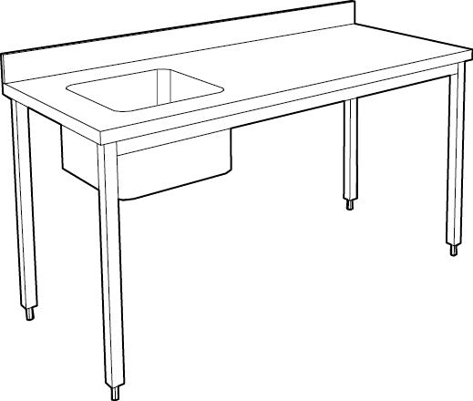 Table adossée inox avec bac profondeur 700 mm - Bac à gauche - Longueur 1400 mm - TACFG714T