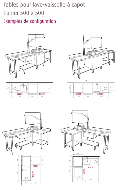 Table de prélavage pour machines à paniers 500 x 500 ou 600 x 500 - 80206L