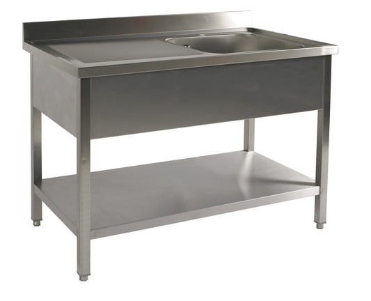 Table du chef adossée inox avec étagère profondeur 700 mm - Bac à droite - TACFD712ET - Nosem
