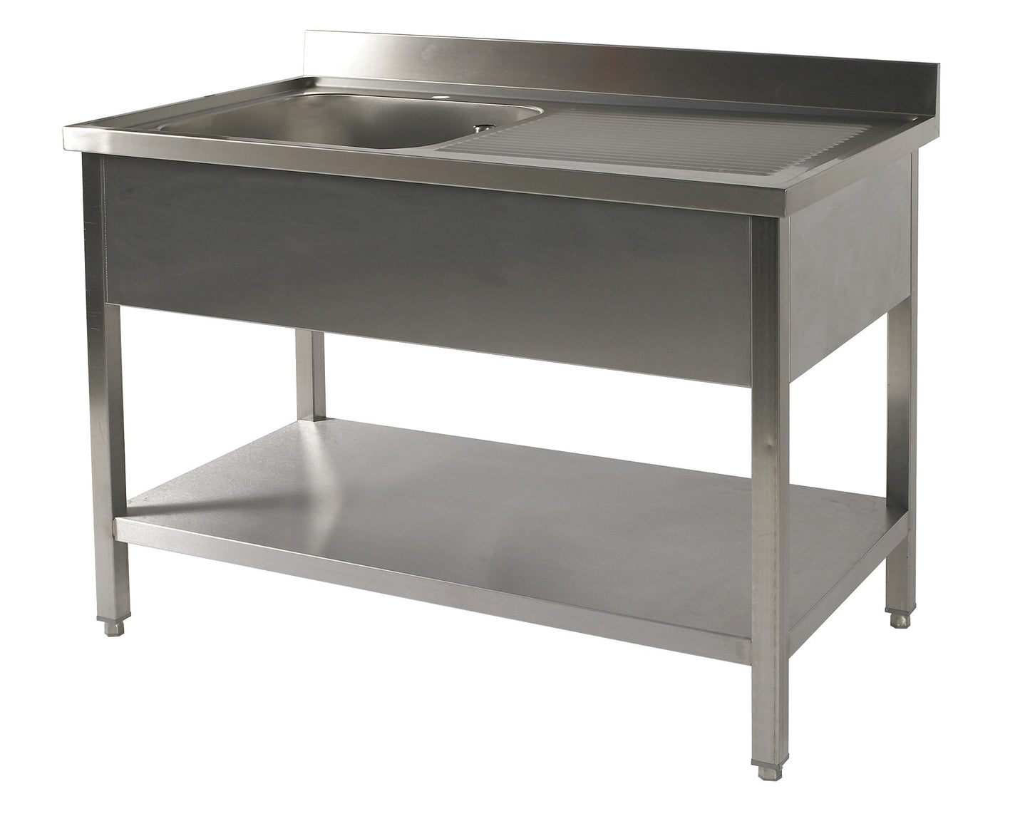 Table du chef adossée inox avec étagère profondeur 700 mm - Bac à gauche - Longueur - 1800 mm - TACFG718ET - Nosem