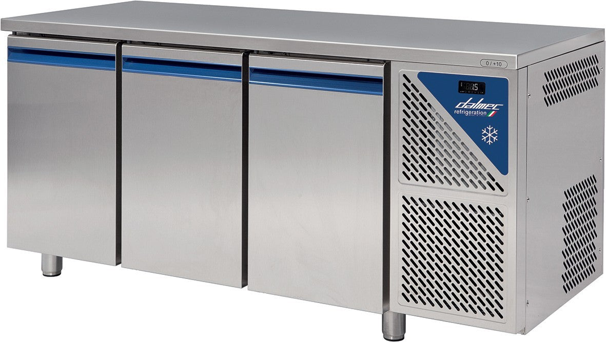 Table réfrigérée négative sans dosseret -18/-22°C - 606 L - 3 portes pleines - Sans groupe logé - TP803NSGC-3 - Dalmec