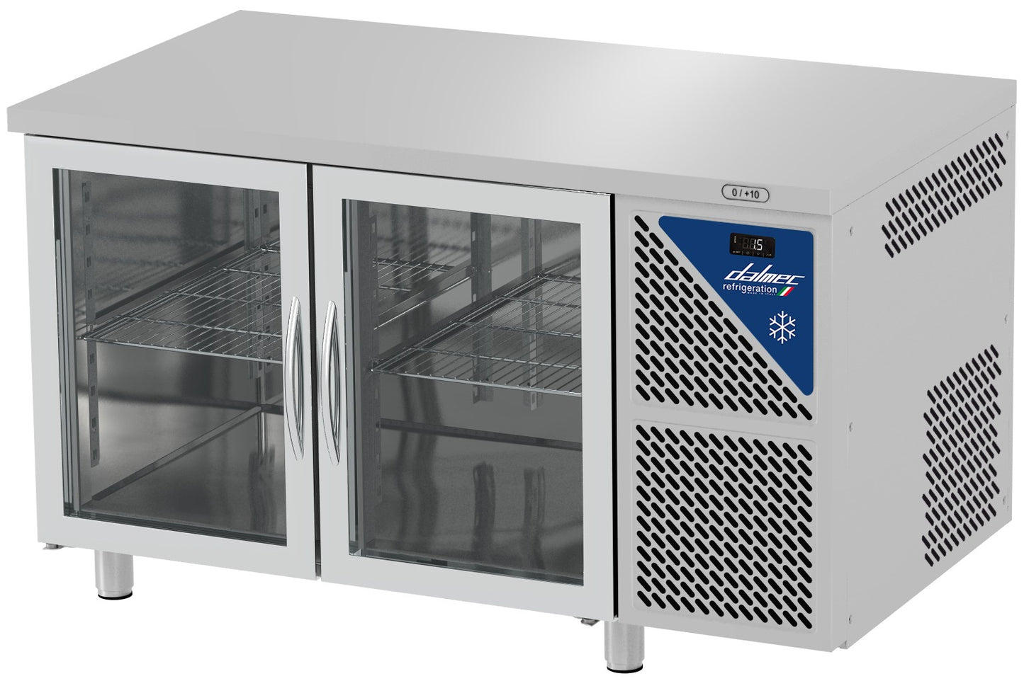 Table réfrigérée positive 0/+10°C - GN 1/1 - 300 L - 2 portes vitrées - Prof. 700 - Sans dosseret - TG702CV-3 - Dalmec