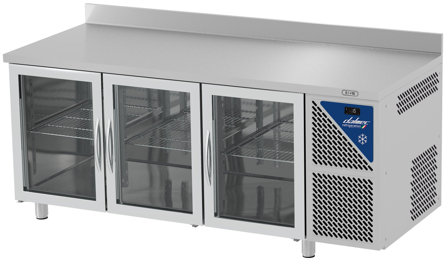Table réfrigérée positive 0/+10°C - GN 1/1 - 460 L - 3 portes vitrées - Prof. 700 - Avec dosseret - TG703V-3 - Dalmec