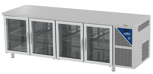 Table réfrigérée positive 0/+10°C - GN 1/1 - 630 L - 4 portes vitrées - Prof. 700 - Sans dosseret - TG704CV-3 - Dalmec
