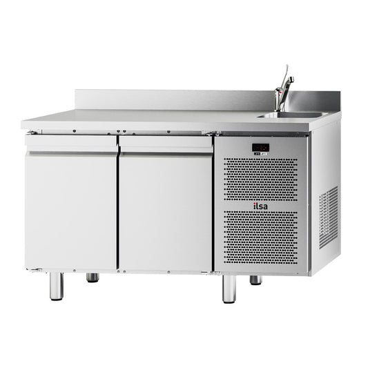 Table réfrigérée positive -2/+8°C avec évier - 2 portes - Avec dosseret - NEOS - TGA72PEV - ILSA