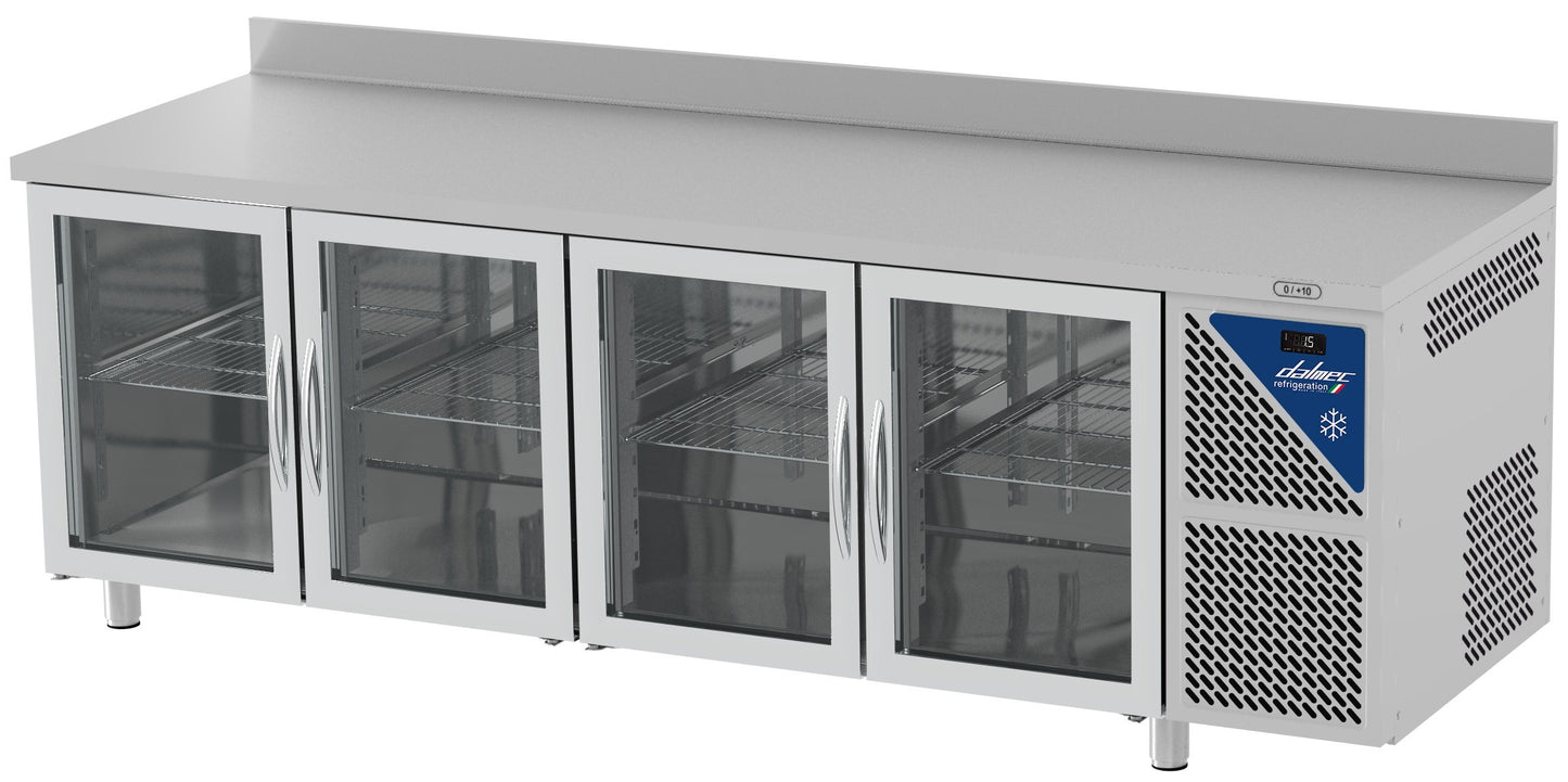 Table réfrigérée positive - Sans groupe - GN 1/1 - 630 L - 4 portes vitrées - Prof. 700 - Avec dosseret - TG704SGV-3 - Dalmec