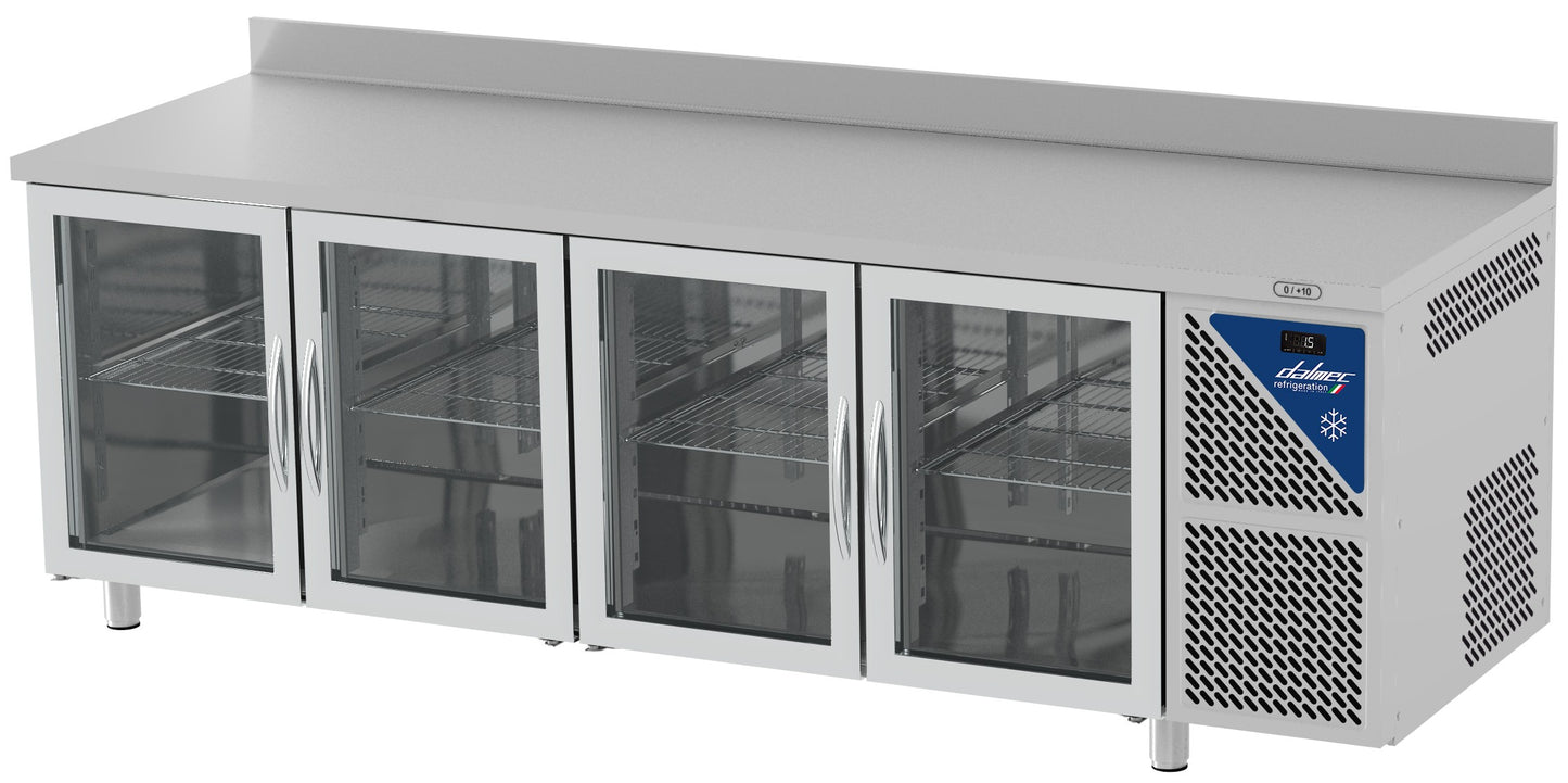 Table réfrigérée vitrée positive 0/+10°C - 470 L - 4 portes - Prof. 600 - 430 x 325 - Avec dosseret - SN604V-3 - Dalmec