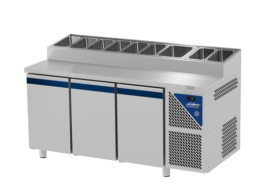 Table snack positive +4/+10°C - 606 L - 3 portes pleines - Prof. 800 - 600 x 400 - Sans couvercle - PS803-3 - Dalmec
