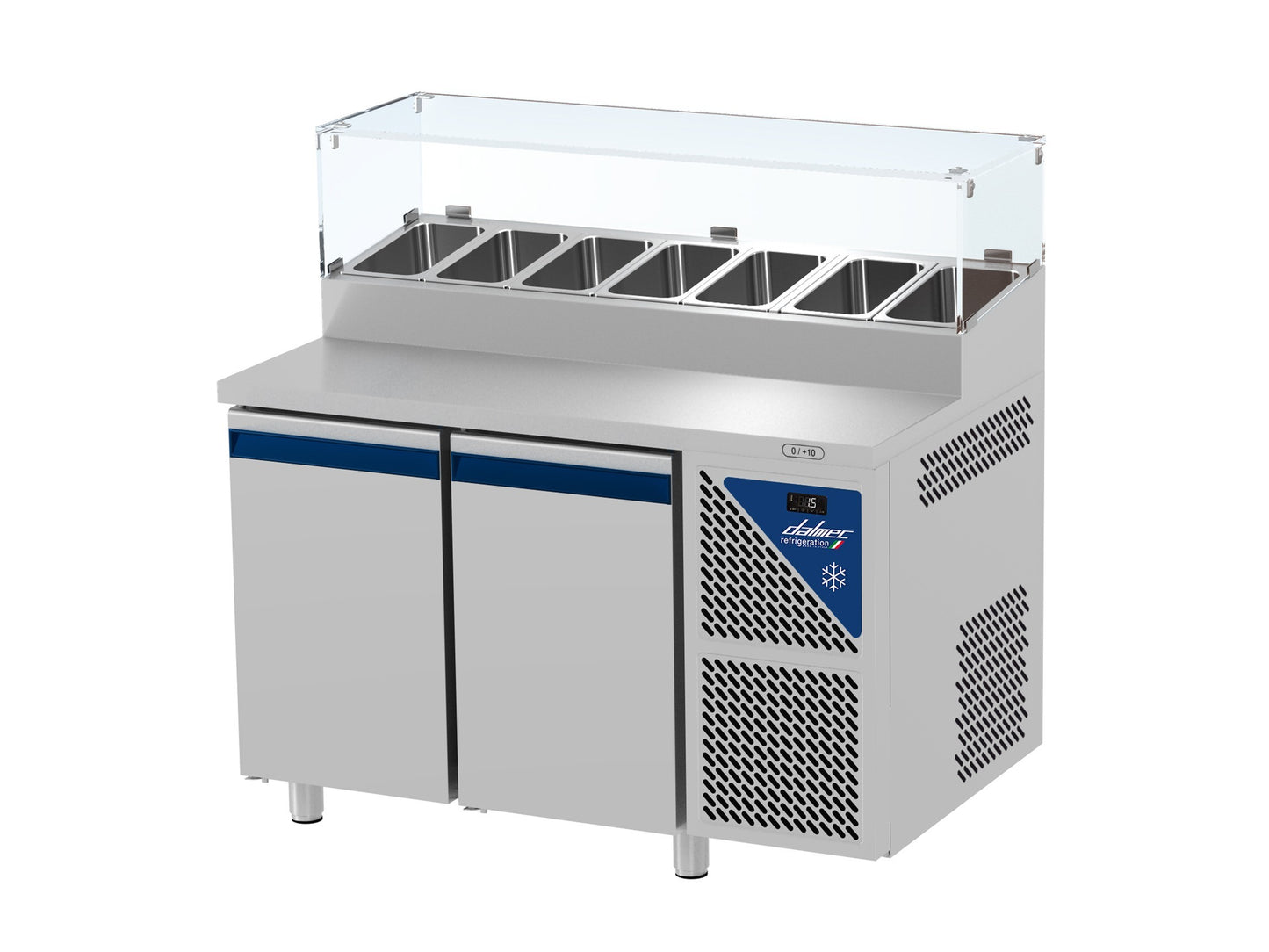 Table snack positive +4/+10°C - Avec vitrine - 2 portes pleines - Prof. 800 - 600 x 400 - PS802V-3 - Dalmec