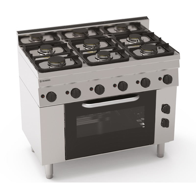 Tecnoinox - Fourneau 6 feux sur four électrique ventilé + placard - grilles 400 x 330 mm - Gamme 600