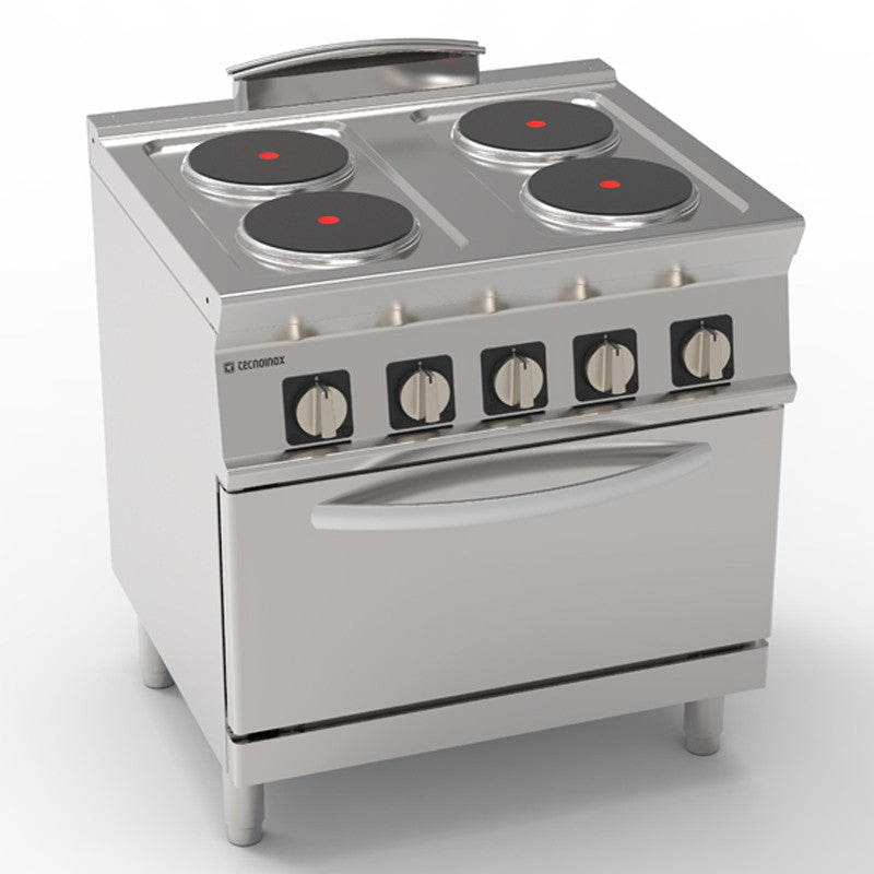 Tecnoinox - Fourneau dessus électrique sur four électrique - 4 plaques rondes - Gamme 700 - Modules 400 - PFR8V71