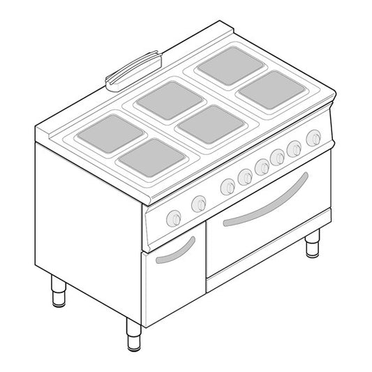 Tecnoinox - Fourneau dessus électrique sur four électrique statique GN 2/1 - 6 plaques carrées + placard - PFS12E7