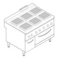Tecnoinox - Fourneau dessus électrique sur four électrique ventilé GN1/1 + placard - 6 plaques carrées - Gamme 900 - PF12VE9
