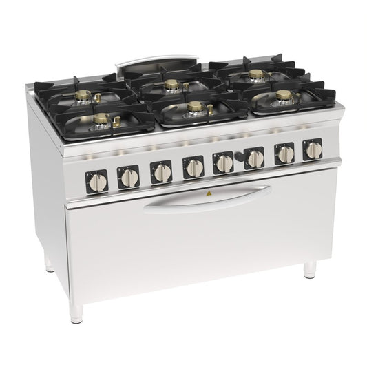 Tecnoinox - Fourneau dessus gaz sur four gaz statique extra-large - 6 feux  GRILL (3 kW) - Gamme 700 - Modules 400 - PFXG12GGE7