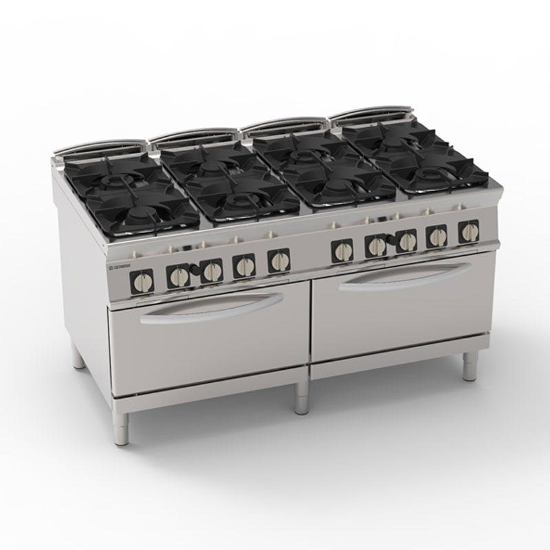 Tecnoinox - Fourneau dessus gaz sur fours gaz statique GN2/1 + placard - 8 feux - Gamme 900 - Modules 400 - P2FG16GG9