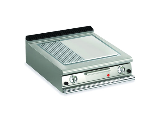 Top plancha gaz - Plaque 1/3 rainurée 37,3 dm² - Chrome dur - Larg. 800 mm - 705 x 490 - Gamme QUEEN 700 - 70QSFTTG825 - Baron